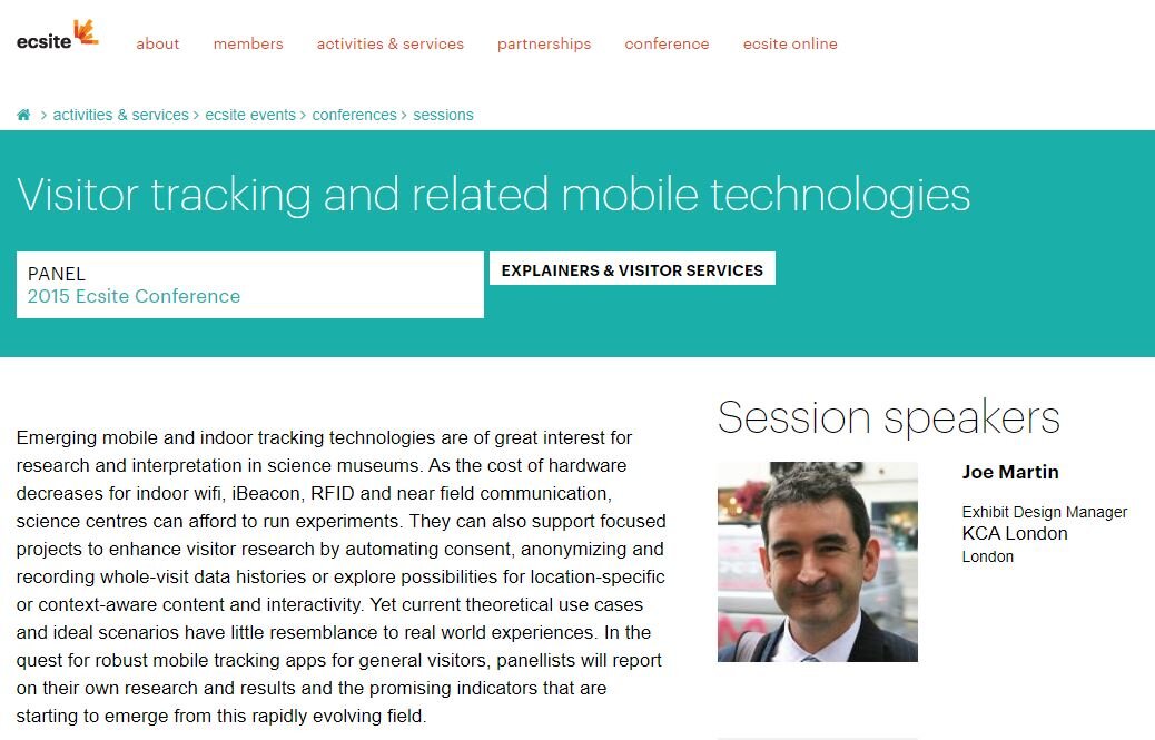 I gave a talk at Excite on the use of RFID, NFC, Bluetooth and other mobile technologies within exhibitions to tag exhibits and to extend the visitor experience. I spoke to many institutions in my research on the topic to work out what works and what