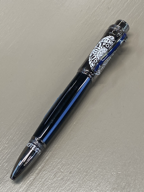 Police Click Pen in Gun Metal Finish - Thin Blue Line