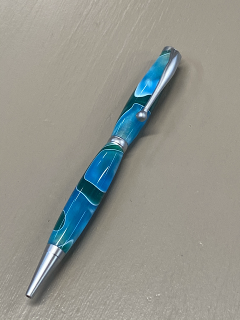Slimline Pen with Brushed Satin Finish in Aqua and Green Swirl
