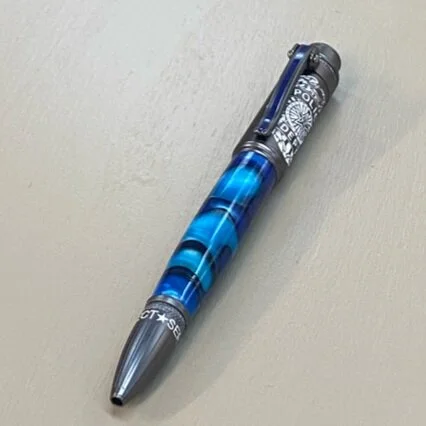 Police Click Pen with Satin Gun Metal Finish with Blue Swirl
