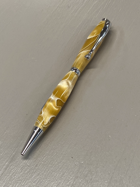 Slimline Pen in Gold and White Swirl with Rhodium Finish