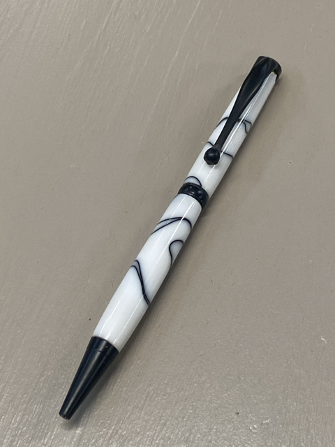 Slimline Pen in White and Black Thread with a Black Enamel Finish
