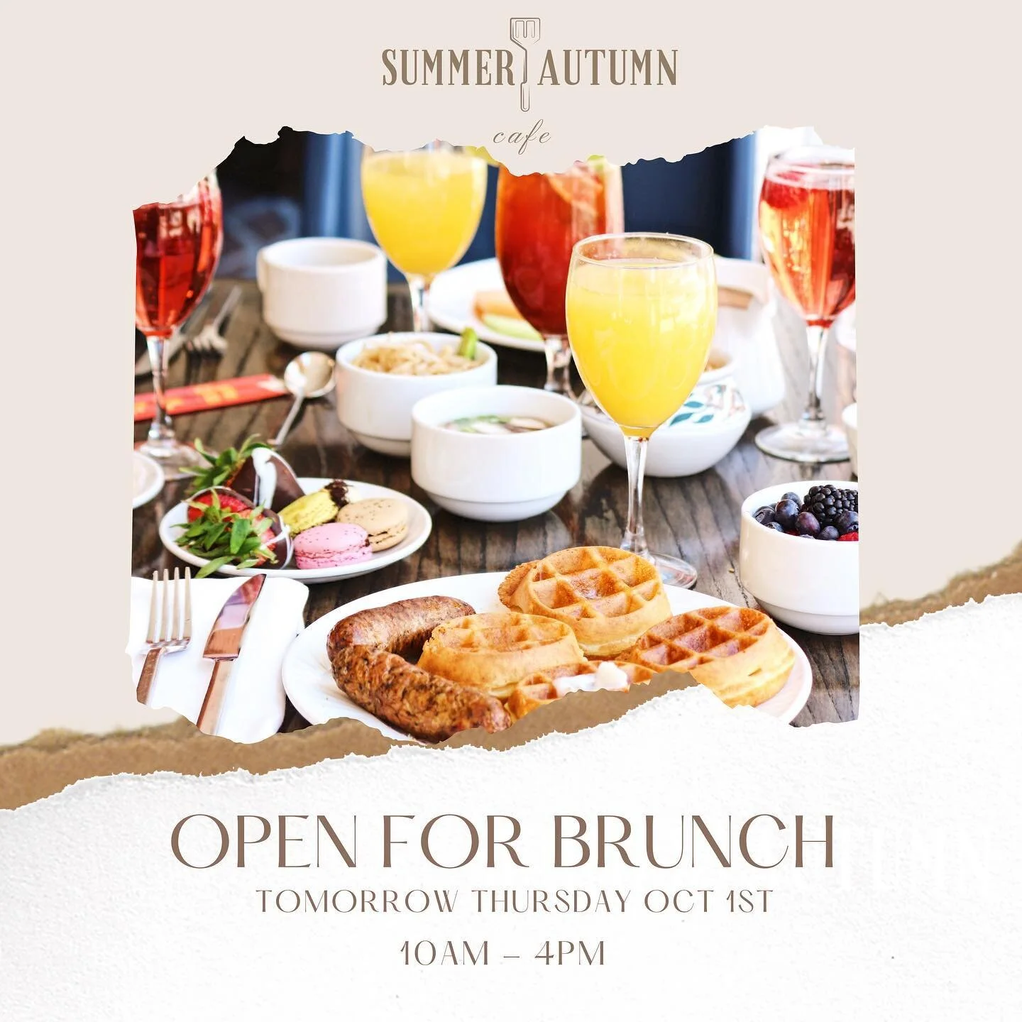 The time is here! 🌿 
_______________
We will open TOMORROW THURSDAY OCT 1ST @10AM-4PM ✨
__________
Come in meet the Chef 👨🏼&zwj;🍳 
Taste the delicious food &amp; don&rsquo;t forget your coffee! 
_____
Tag us @summerandautumncafe 🤍 
_________
We 