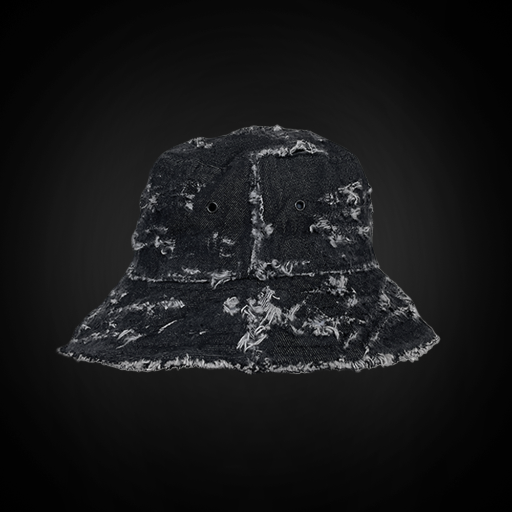Black Distressed Distinct Bucket Hat