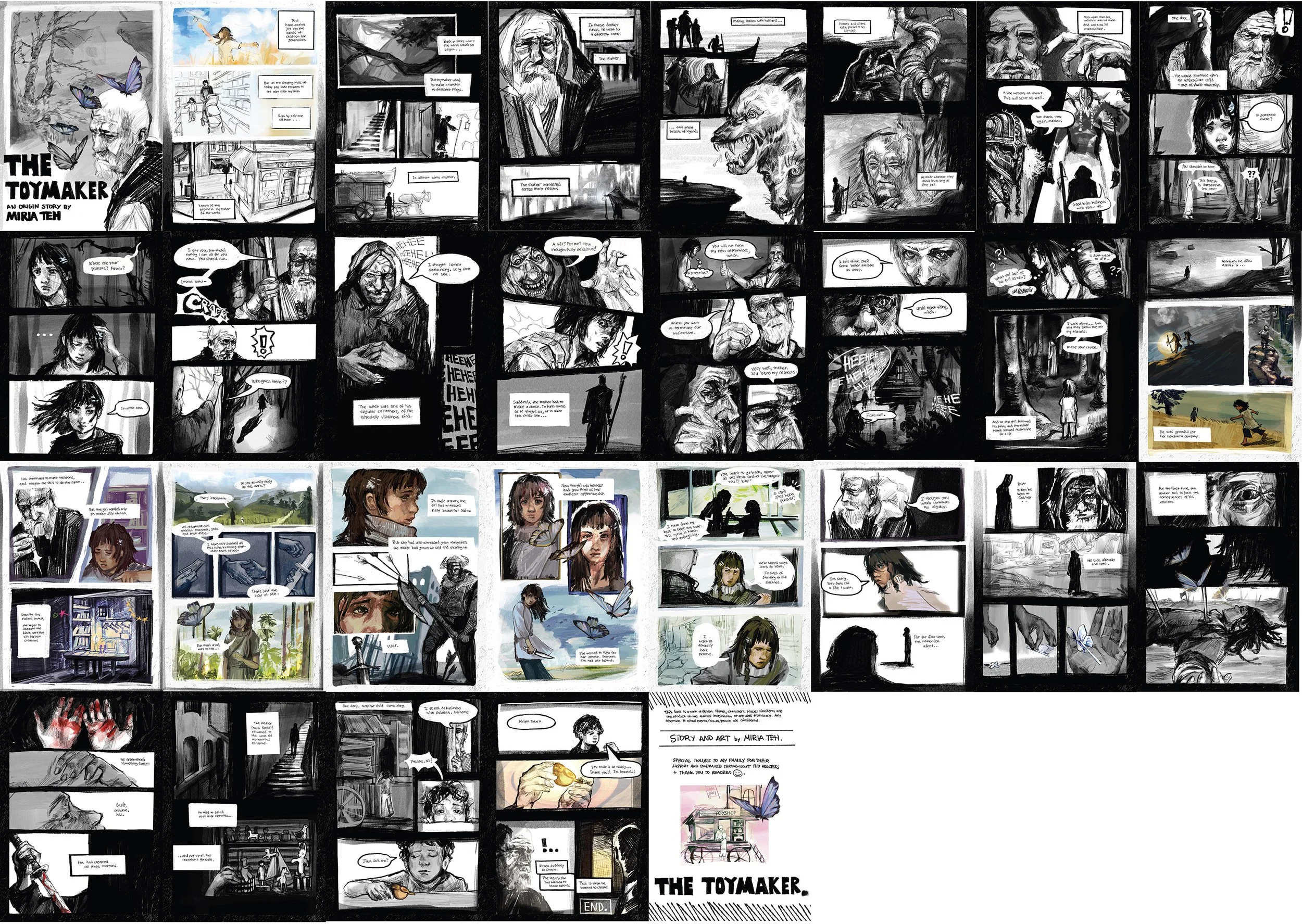 Miria's graphic novel The Toymaker, consisting of 29 hand drawn panels. 