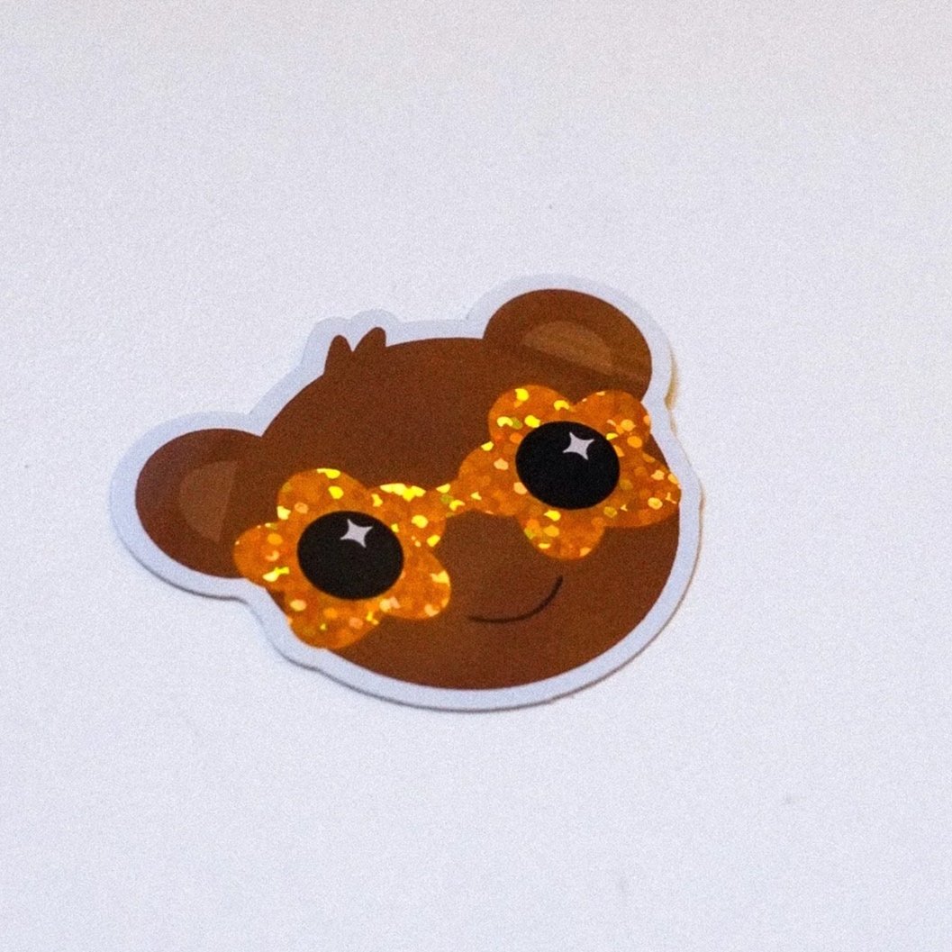 sunny teddy sticker- orange glitter