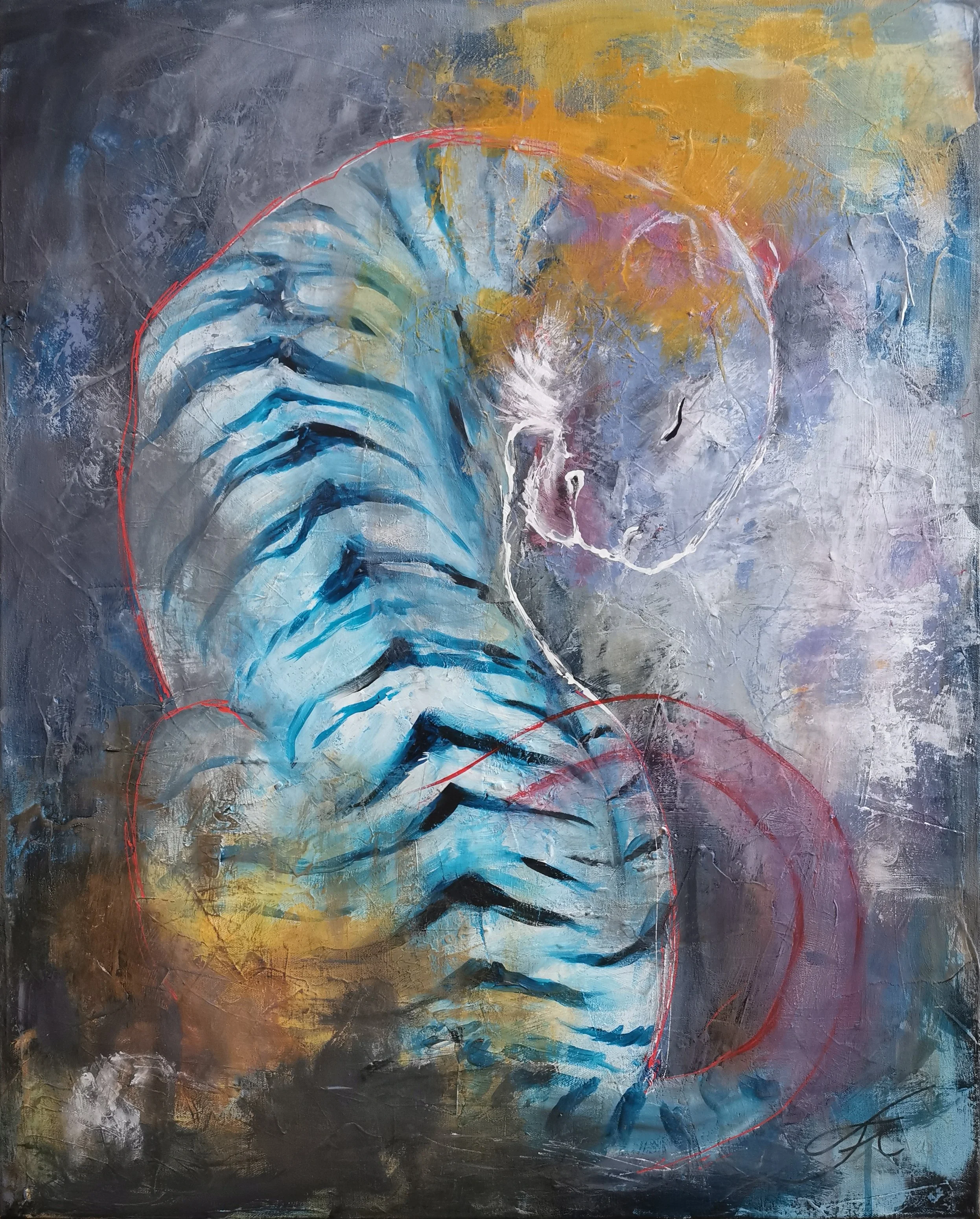"Tiikerin uni", akryyli kankaalle, 81x65cm, 430€