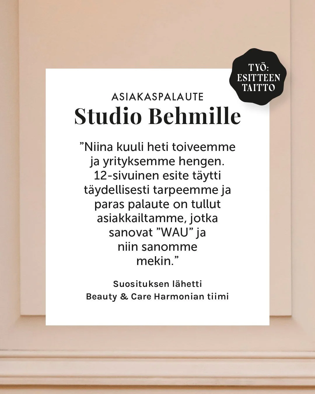 ☺️☺️☺️ Mun hymyn m&auml;&auml;r&auml; perjantaina, kun t&auml;m&auml; palaute kilahti asiakkaalta ty&ouml;s&auml;hk&ouml;postiin. Varsinkin tuo toinen lause on aina suunnittelijankin suuntaan se paras palaute:

&rdquo;Niina kuuli heti toiveemme ja yr