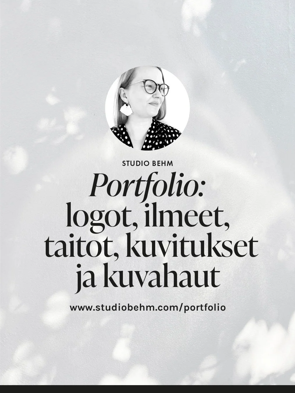 Portfolio✨ Studio Behm ty&ouml;n&auml;ytteisiin p&auml;&auml;set tutustumaan:

www.studiobehm.com/portfolio

L&ouml;yd&auml;t graafisen suunnittelun portfoliostani ty&ouml;n&auml;ytteit&auml; mm.
✨ Logosuunnittelusta (olen erikoistunut uniikkeihin te