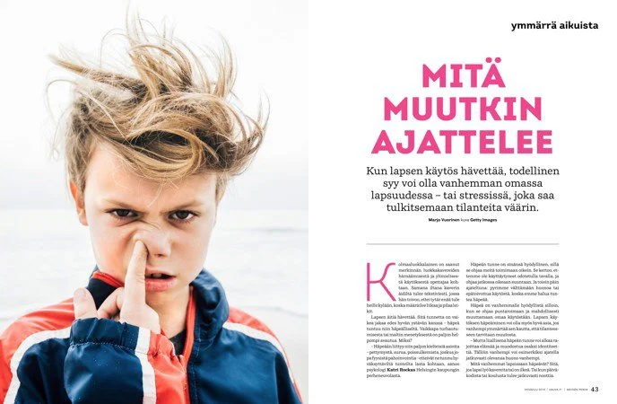 Meidän Perhe-lehden Ymmärrä aikuista juttupaikan kuvahakua, art direector Niina Behm.