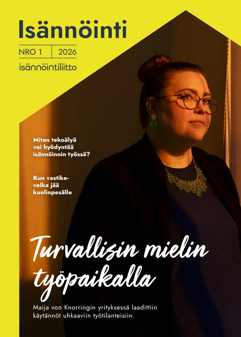 Isännöintiliiton lehti Isännöinti. Lehden taitto Studio Behm, art director Niina Behm.