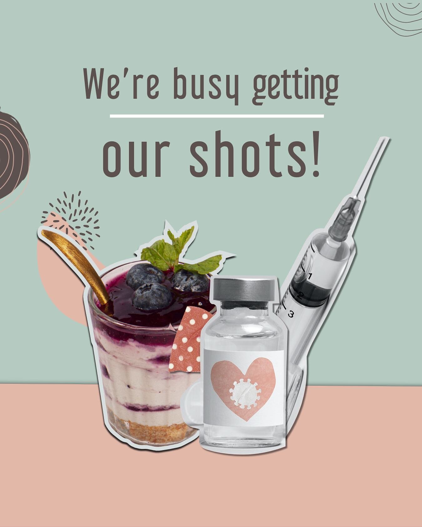 It's time for the most important shot of all! 

We have good news - Everyone at our kitchen is getting vaccinated today. 

Which is why, we won't be taking any orders on Wednesday. It's time for the team to take the day off, rest, and come back shiel