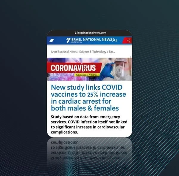 Study From Israel Links COVID Jabs  To 25% increase In Cardiac Arrest For Both Males &amp; Females