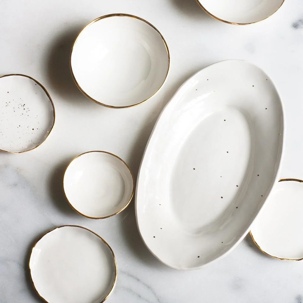 Classic Modern Luxury: White and Gold Porcelain