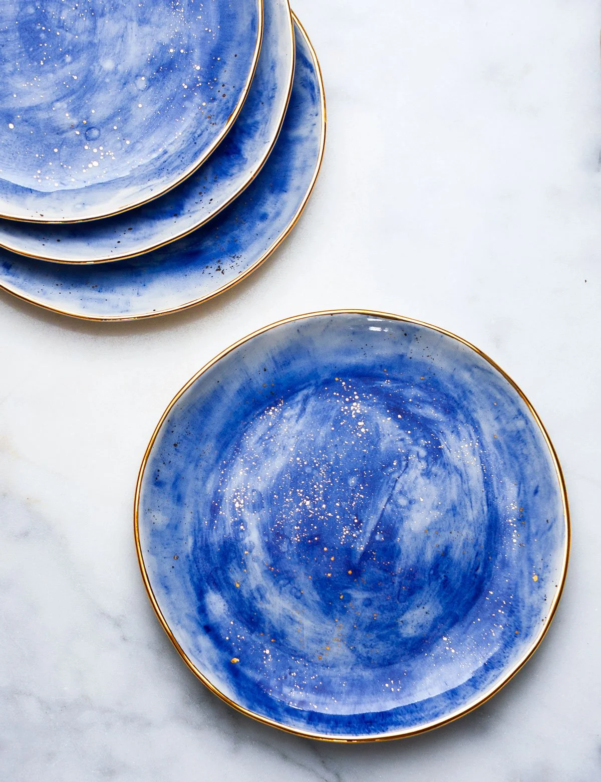 Dinner Plates in Cobalt Watercolor (set of four) — Suite One Studio