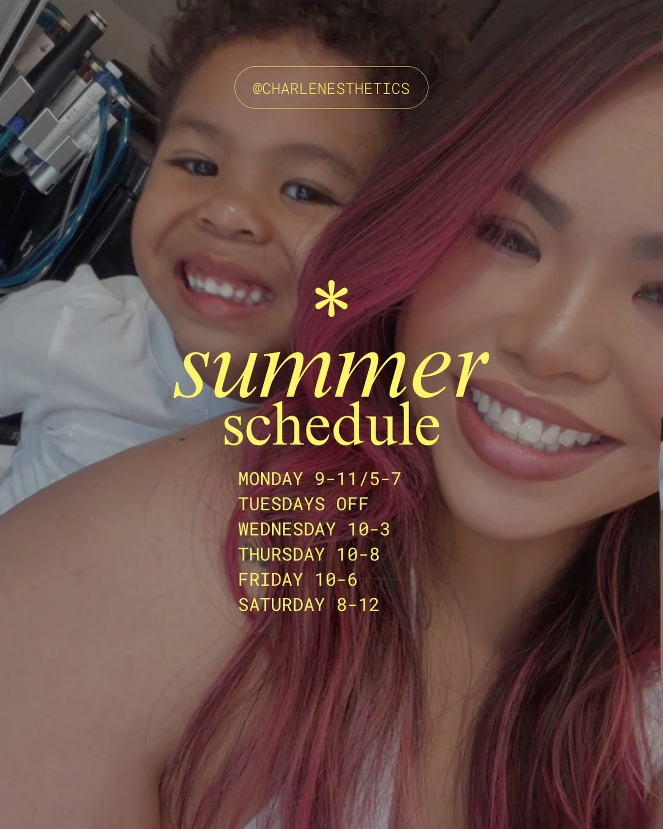 Summer is around the corner! That means little man is out of school &amp; mama&rsquo;s schedule is adjusting slightly! 

** if we already have a Tuesday scheduled, we can keep it as is! 

As always thank you for supporting my small business as a sing