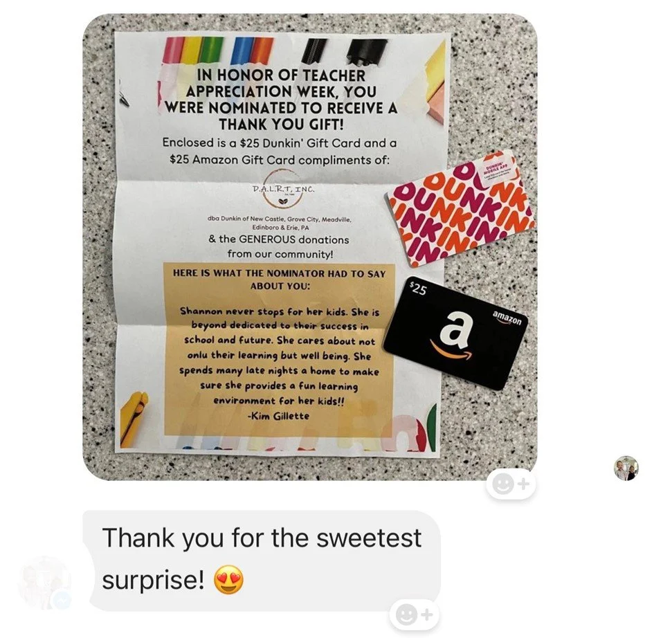 Dunkin’ Stores Give Back to Teachers