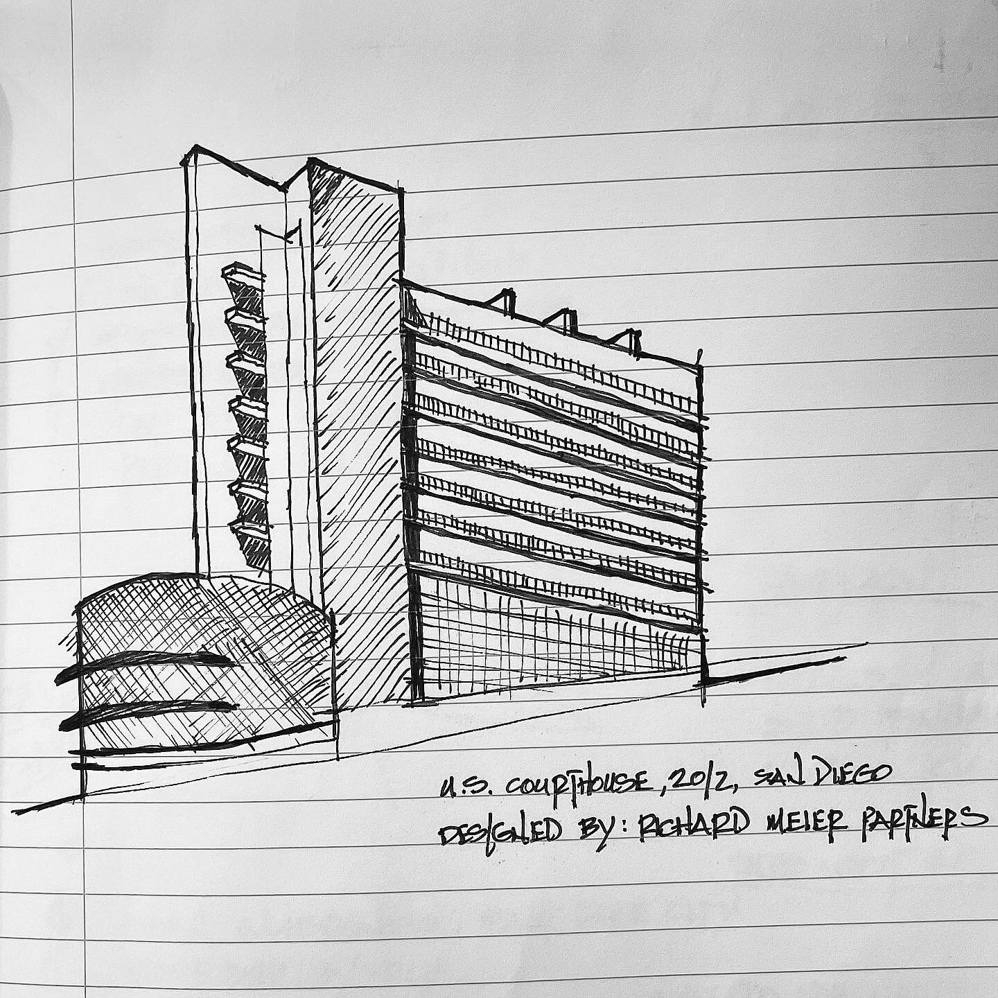 Quick sketch. Perhaps one day we&rsquo;ll tackle a project of this scale. For now, back to our residential projects.  #architecture #richardmeier