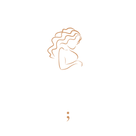 Logo mark of stylized logo featuring a woman's profile with flowing hair, a large letter 'P' below, all within an arched frame.