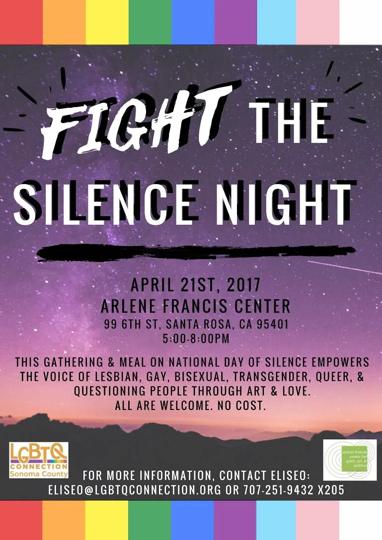 April 21, Fight the Silence: community, empowerment, art &amp; dinner!