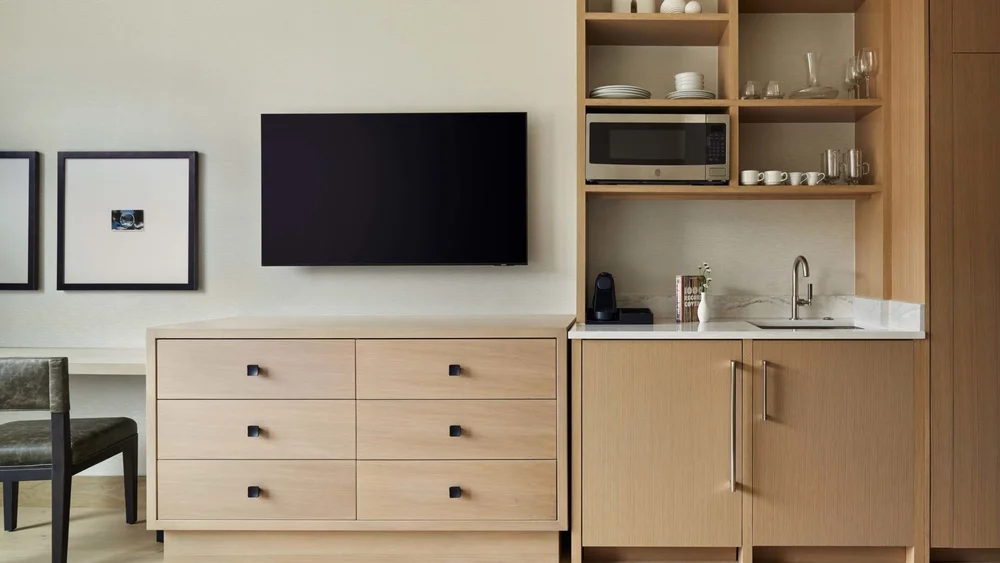  Minimalist hotel interiors at the Cirque Residences in the Cirque Tower at Viceroy Snowmass, in Aspen, Colorado 