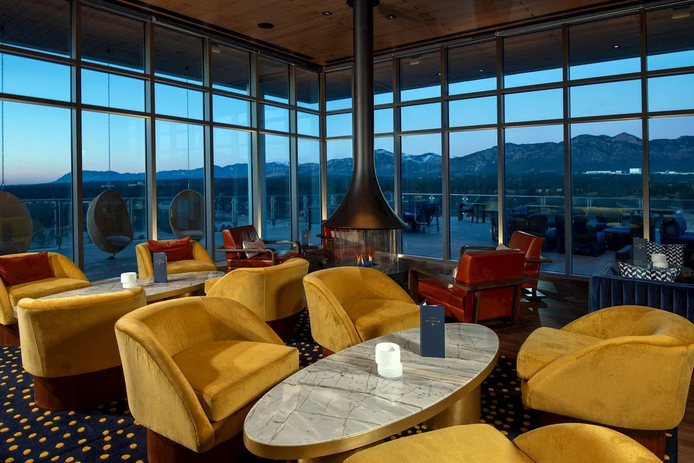  Bold mustard yellow lounge chairs at Hotel Polaris at the US Air Force Academy provided by Artco Hospitality Furnishings 