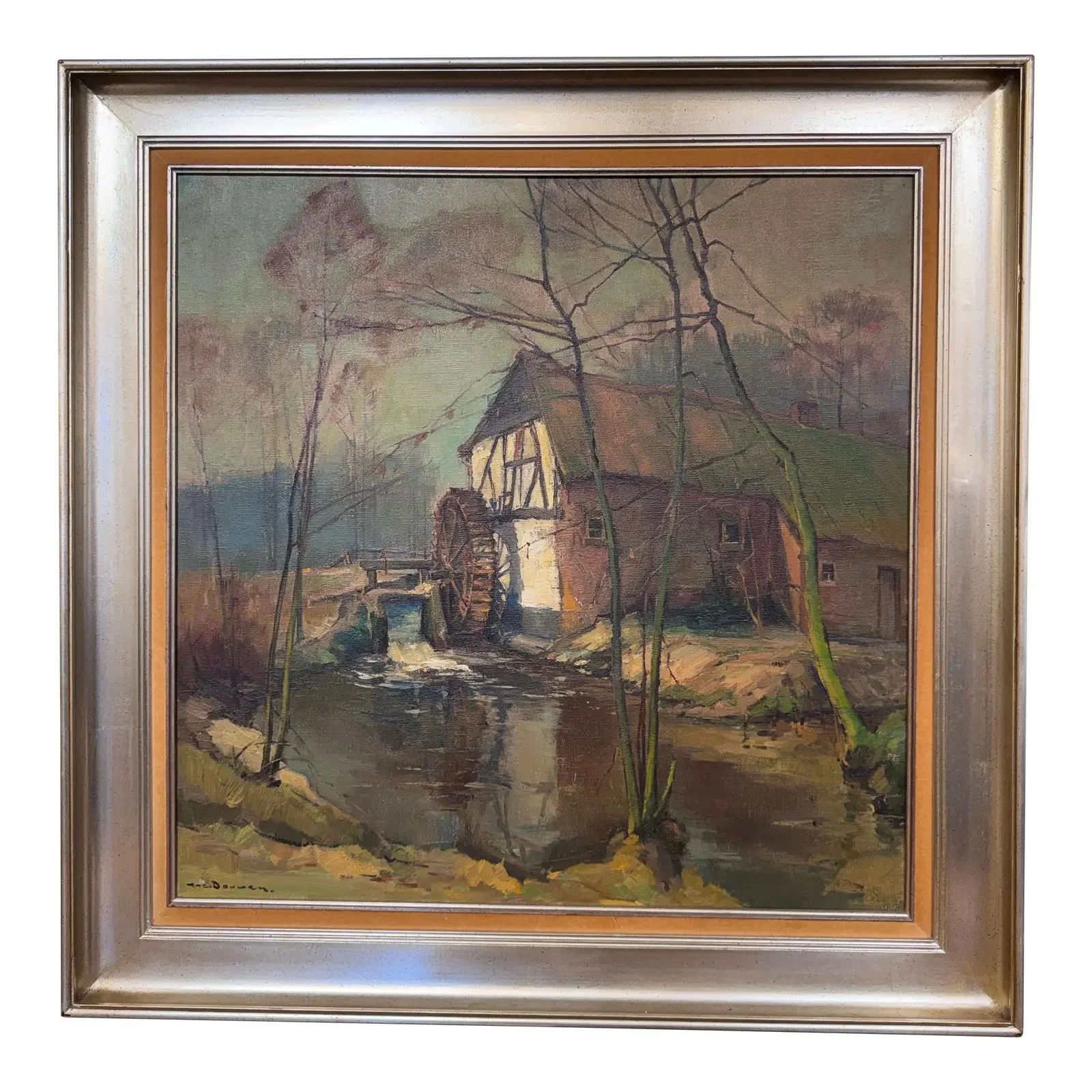 Early 20th Century Watermill Oil Painting