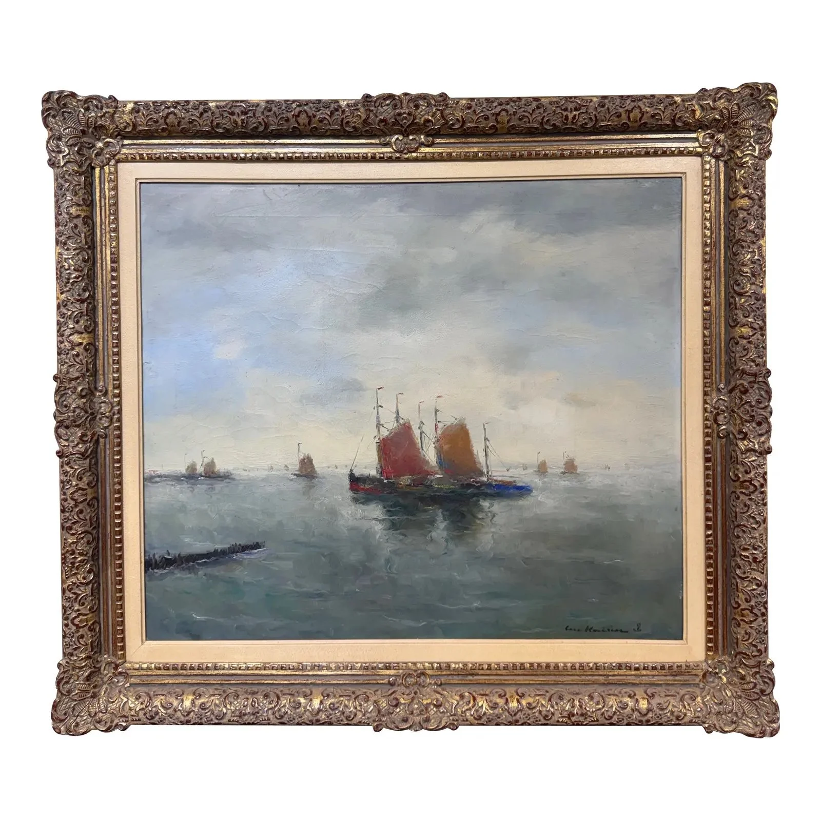 Ship Leaving Harbor Oil Painting
