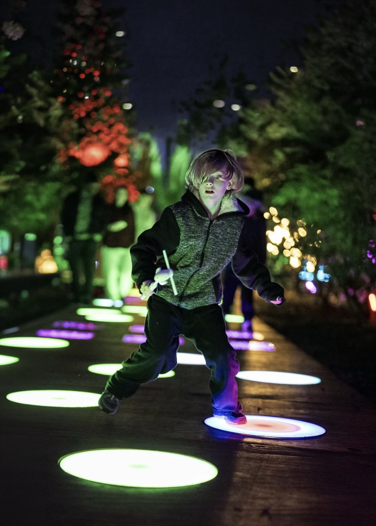 Holiday Hop, glowing floor circles to jump and play on