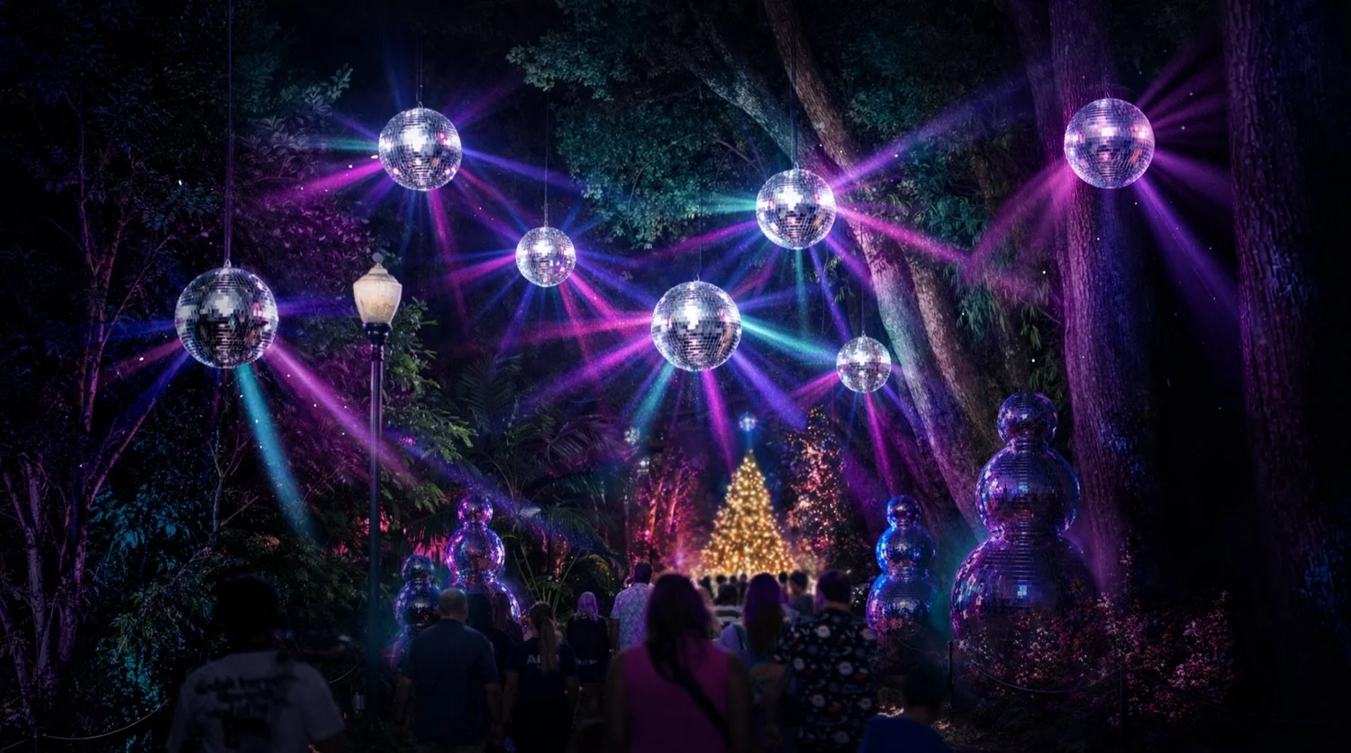 Radiant Disco, mirror balls in the forest