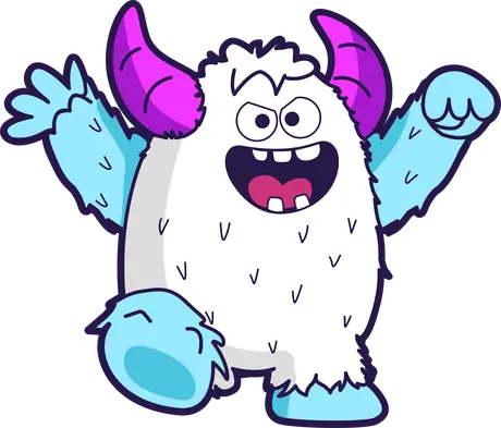 A cheerful furry yeti with purple horns