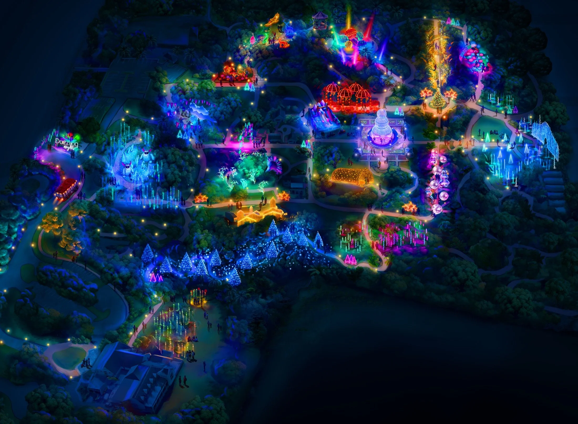 Illuminated map of Dazzling Nights 2026 at Harry P. Leu Gardens