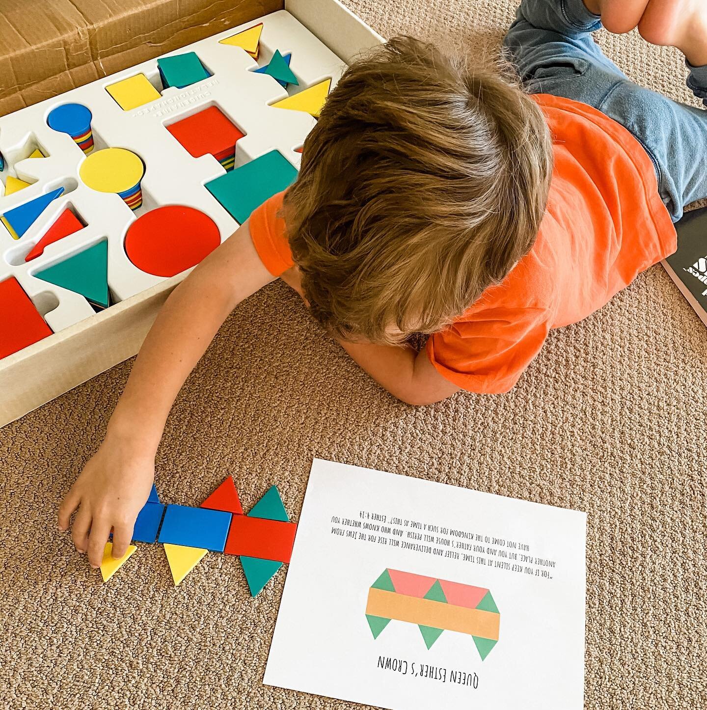 Today we are using the pattern block mats from @littleseedscompany during our homeschool. They are so cute and easy to print off! We don&rsquo;t even have the exact tiles, but my kids were able to use what we had to make the shapes, which is awesome!