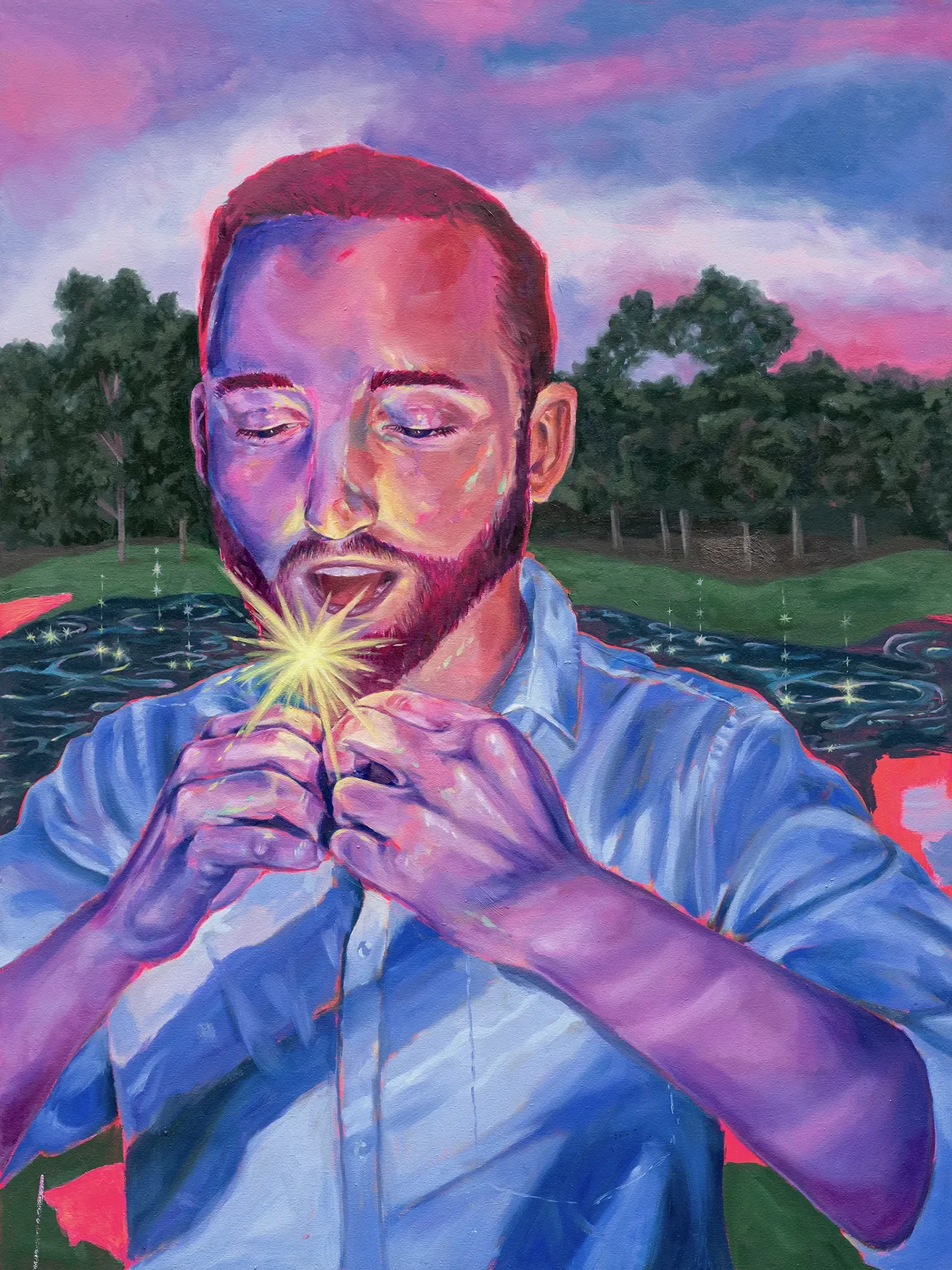  Consumption of Immeasurable Wonder , 2026  Oil and acrylic on canvas  30 × 40 in