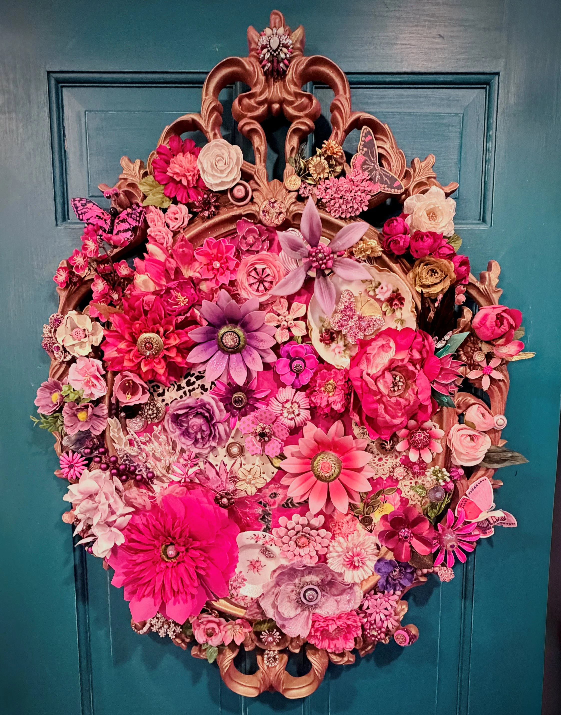 "Flourish"  
Pink is the neutral.
Mixed Media ~ 24 x 33 ornate gold resin frame
Available - price upon request