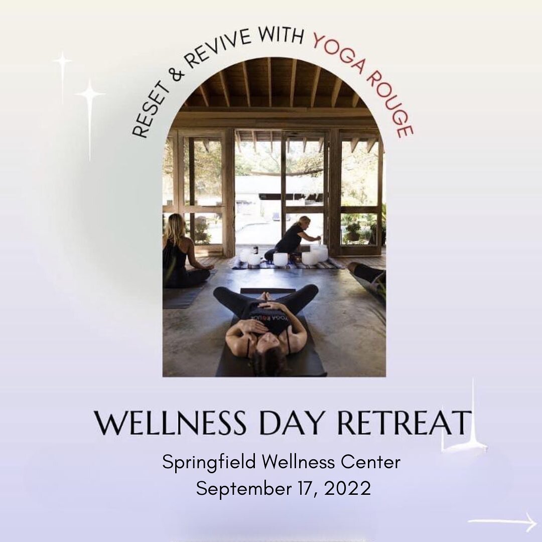 One week until our Reset &amp; Revive Wellness Retreat!
It will take place September 17 from 7am-7pm at the gorgeous Springfield Wellness Center.

Meet and greet plus breakfast from 7am to 9am and concluding with a healthy dinner from 5pm to 7pm.

Jo