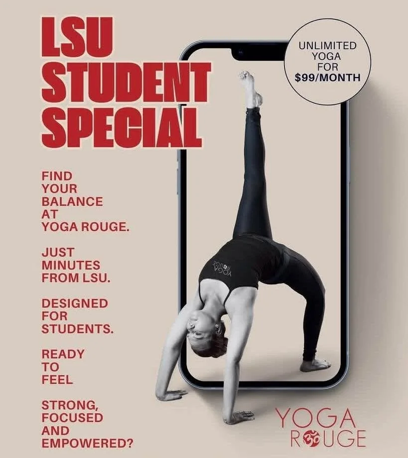 Attention LSU students‼️
🐯Unlimited yoga for $99/month
🐯Just minutes from campus
🐯Train your body, calm your mind

Flow through your semester with us!🧘🧘🏽&zwj;♀️🧘&zwj;♂️

Book your class at the 🔗 in our bio

&bull;
&bull;
&bull;
#yoga #yogarou