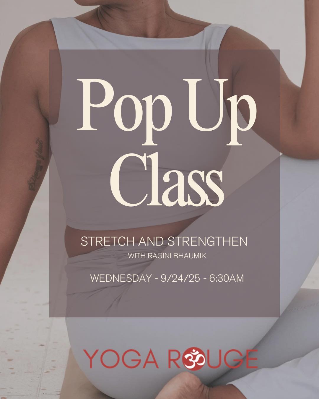 Stretch and Strengthen Pop Up Class is happening tomorrow at 6:30 AM! Ragini is back to host this Pop Up!

This fusion class blends the mindful stretchy flow of yoga with the core-sculpting power of Pilates. Perfect for improving flexibility, posture
