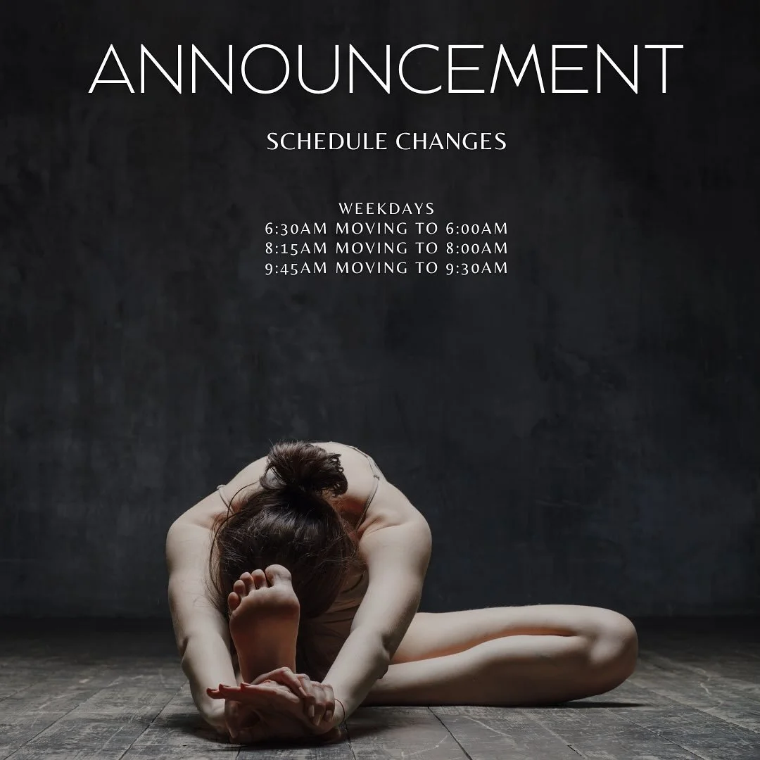 It&rsquo;s time change season!
Just a quick update about our weekday morning class schedule... Monday kicks off the new times!

&bull;Mondays: 6:00am Warm Flow &amp; 8:00am Hot Power
&bull;Tuesdays: 6:00am Hot Power, 8:00am Hot Power &amp; 9:30am Str
