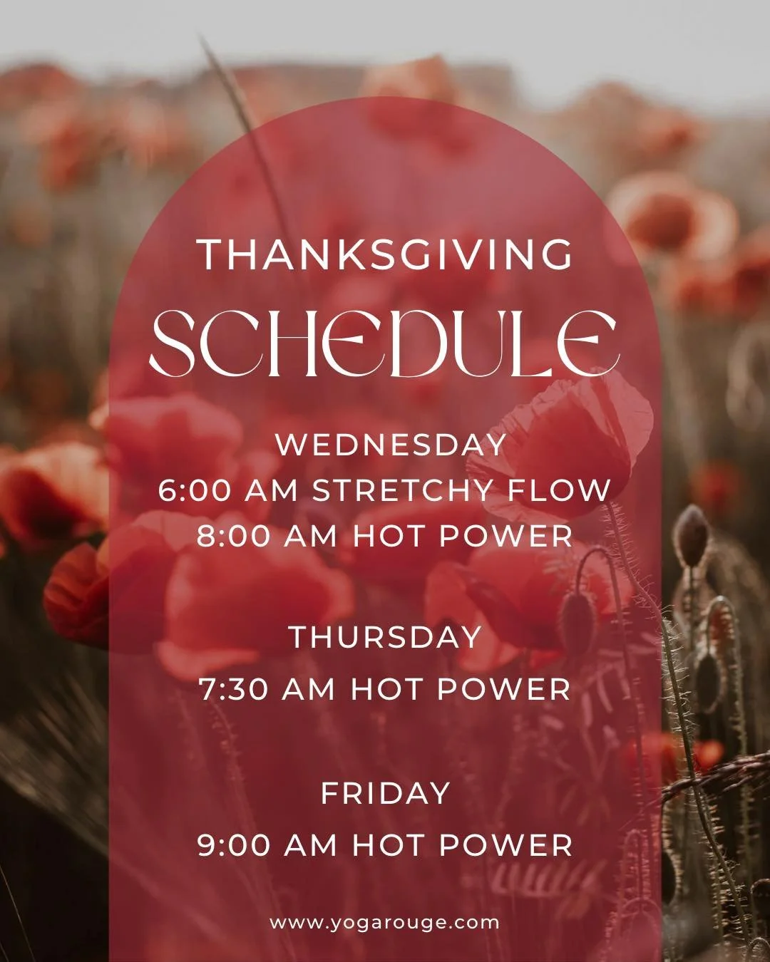 It&rsquo;s Thanksgiving Week and we have a slightly altered schedule for Wednesday through Friday🦃

&bull;
&bull;
&bull;
#yoga #yogarouge #schedulechange #thanksgiving