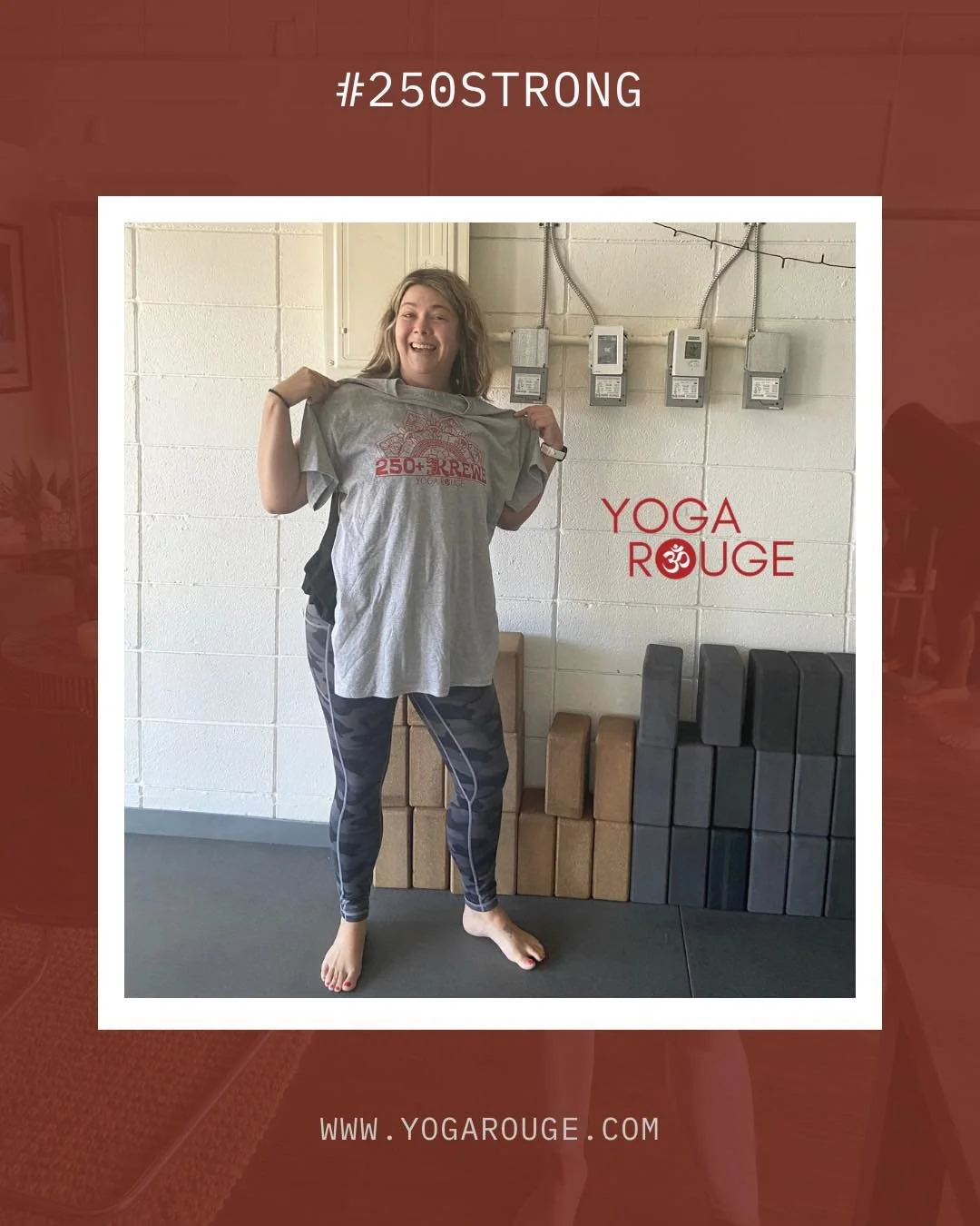 All smiles because Amy&rsquo;s 250 strong!  Congratulations to Amy for joining the 250 Class Krewe&hearts;️🙂🎉

Flow. Smile. Sweat. Start your journey to 250 classes this week!

&bull;
&bull;
&bull;
#yoga #yogarouge #hotyoga #krewe ##congratulations