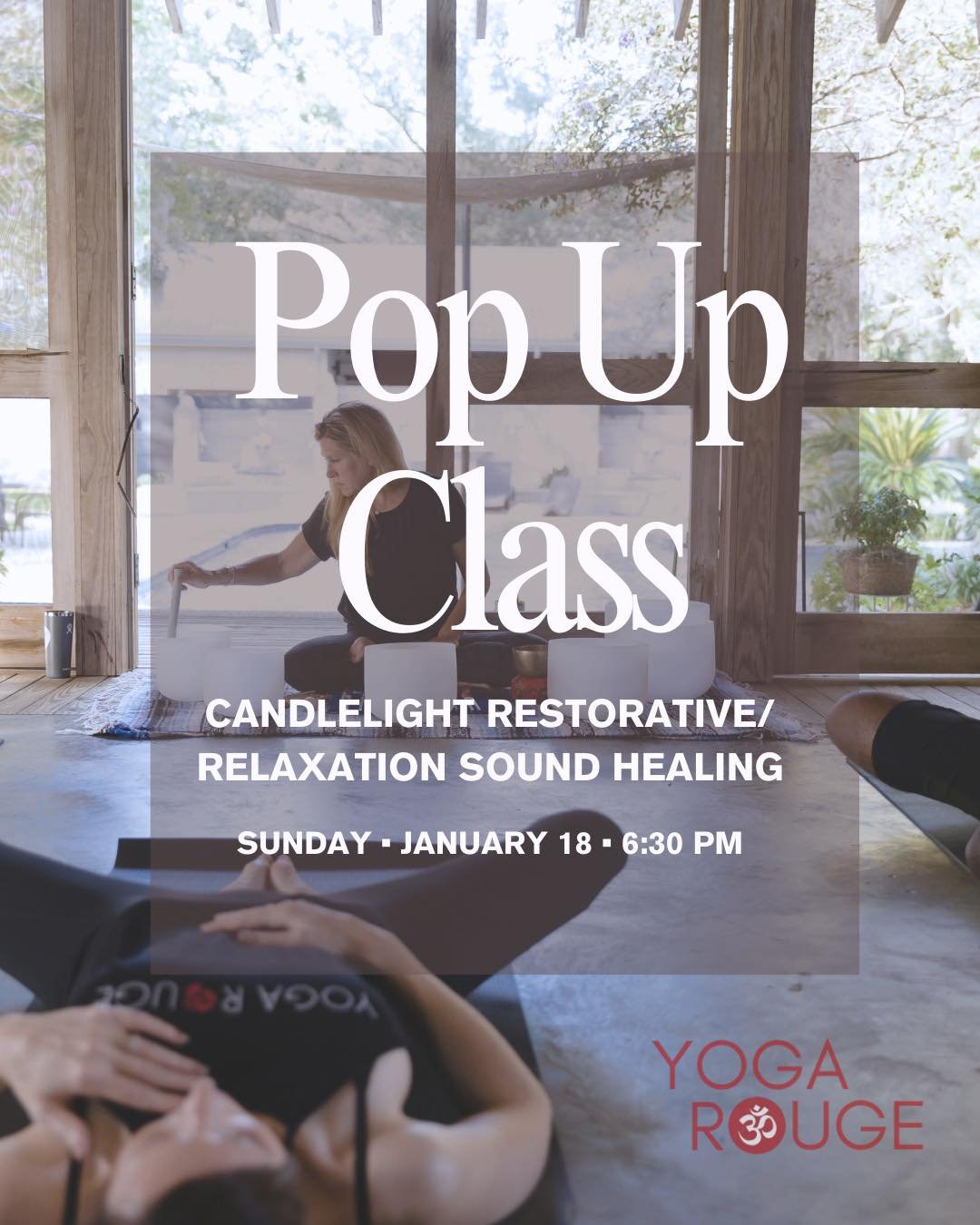 Pop Up Candlelight Restorative/Relaxation Sound Healing happening on Sunday, January 18 at 6:30pm!

All levels welcome! Yogis choice, you make it either a Restorative or Relaxation practice while receiving soothing, healing vibrations of a variety of