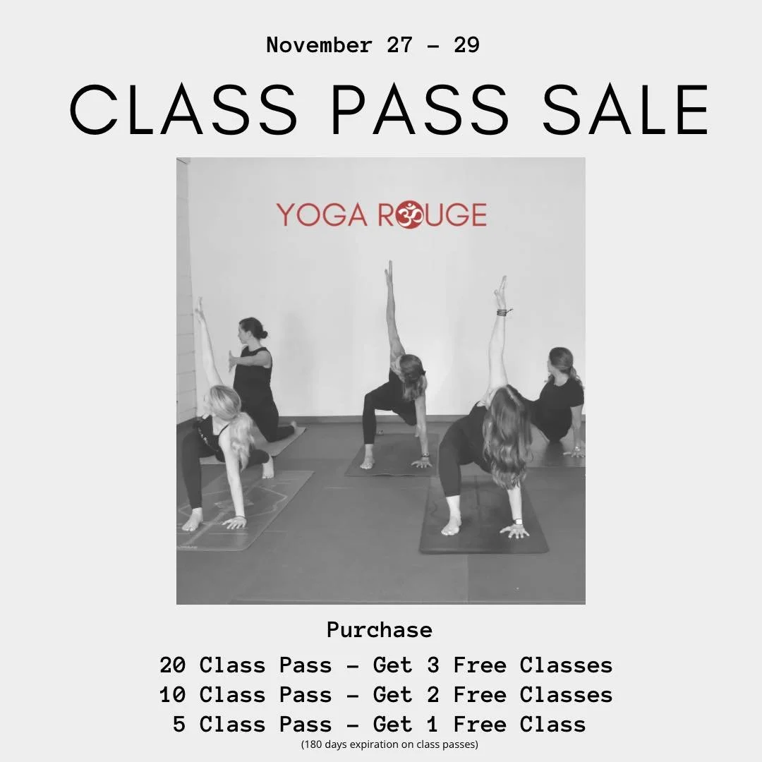 Unroll your mat and your savings!
Our Thanksgiving, Black Friday &amp; Small Business Saturday Class Pass Sale is here&mdash;your chance to stock up on self-care for the season ahead. Need a T-Shirt or Sweatshirt? 
We got you covered!

Purchase Novem