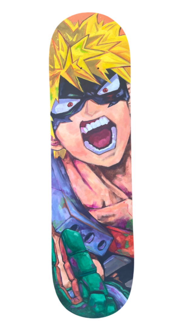A colorful, animated-style illustration of a Bakuguo from the Japanese anime show My Hero Academia.