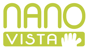 Nano Vista logo in green with stylized text and a hand icon.