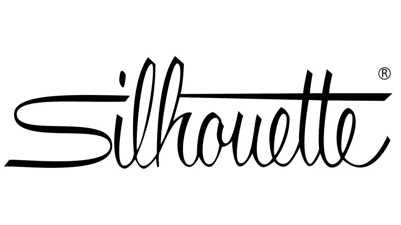 Silhouette logo of the word 'silhouette' in black cursive font with a horizontal line extending from the 't' and a registered trademark symbol at the top right.