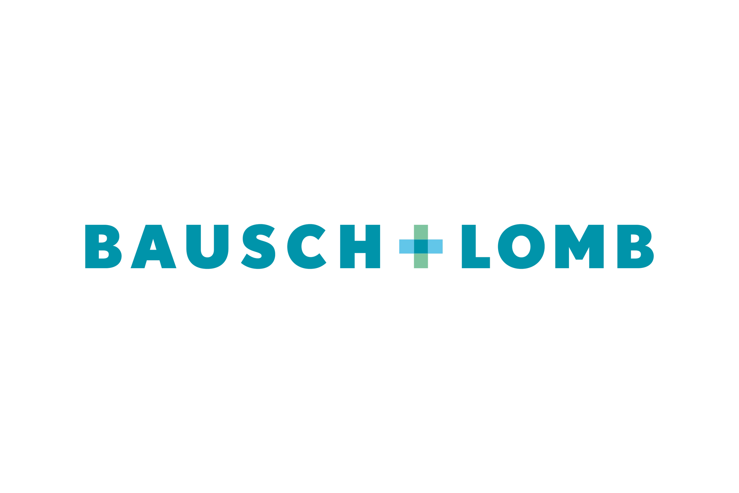 Bausch + Lomb logo with black background and blue text