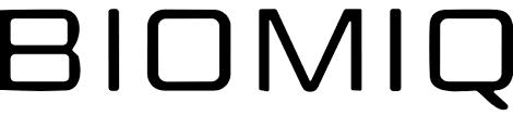 Close-up of the word 'BIOMIQ' in black stylized font on a white background.