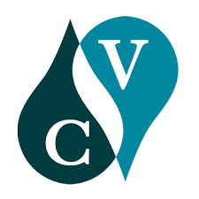 A logo featuring a stylized design with the letters C and V, with C in a dark teal droplet shape and V in a teal teardrop shape, intertwined.