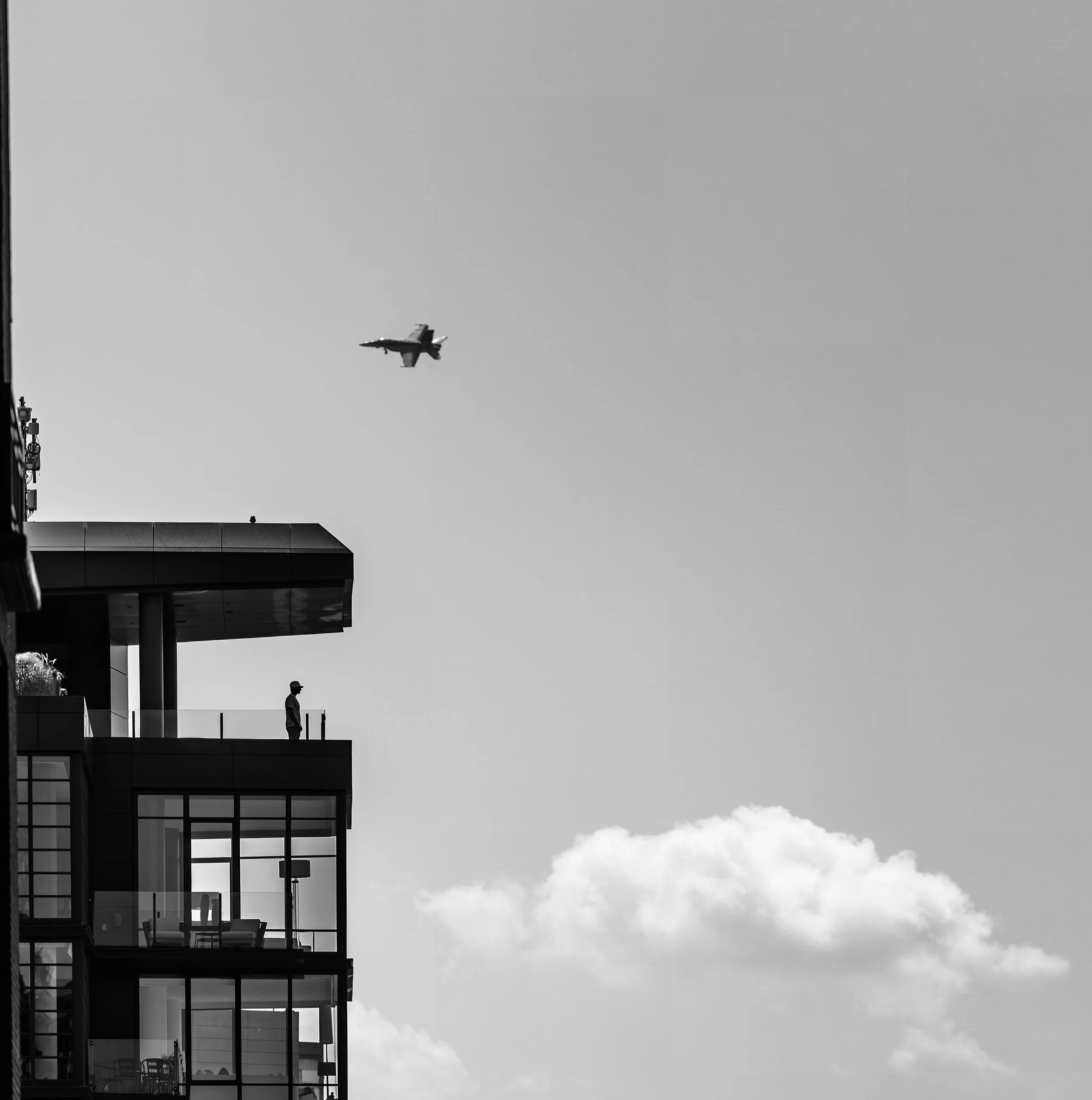 An F-35 Lightning II flies above the Washington skyline during the America 250 aerial demonstration.